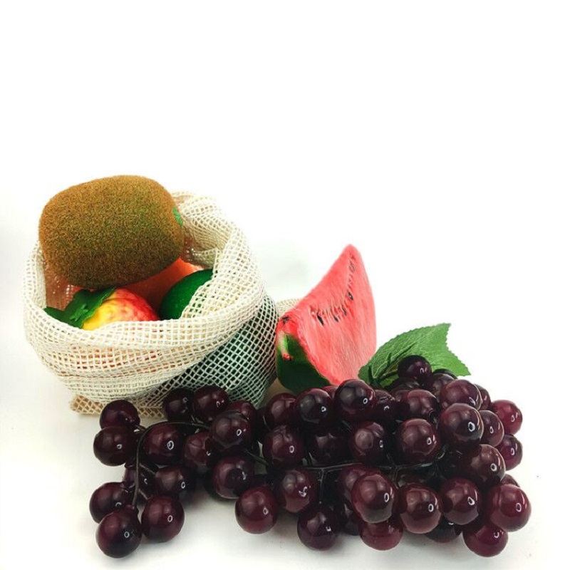 Vegetable bags reusable cotton Custom mesh cotton bag long handle