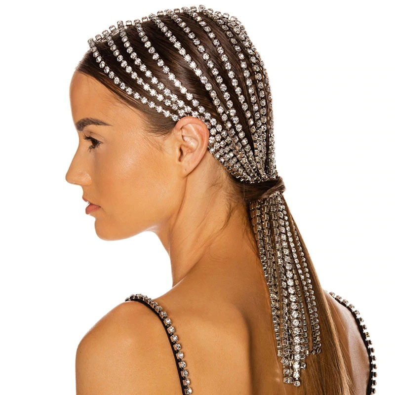 Luxury Jewellery Hair Accessories Full Crystal Rhinestone Diamond Headband Ins Personality Long Tassel Hair Hoop Women 2020