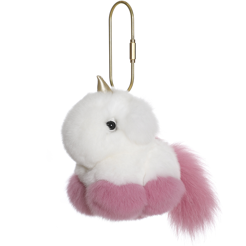Furry unicorn mink plush key chain fashion multicolor unicorn luxury keychain rings
