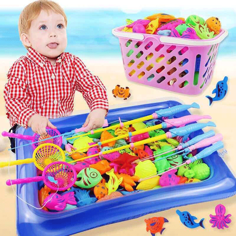 Gift for Children 52pcs Parent-child interactive Game Baby Play Water Bath Toys flopping magnetic fishing toys for kids Gift for