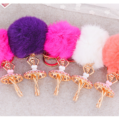 Furry Puff Ball Faux Rabbit Pink Fur Ball Pom Pom Keychain For Women And Girls