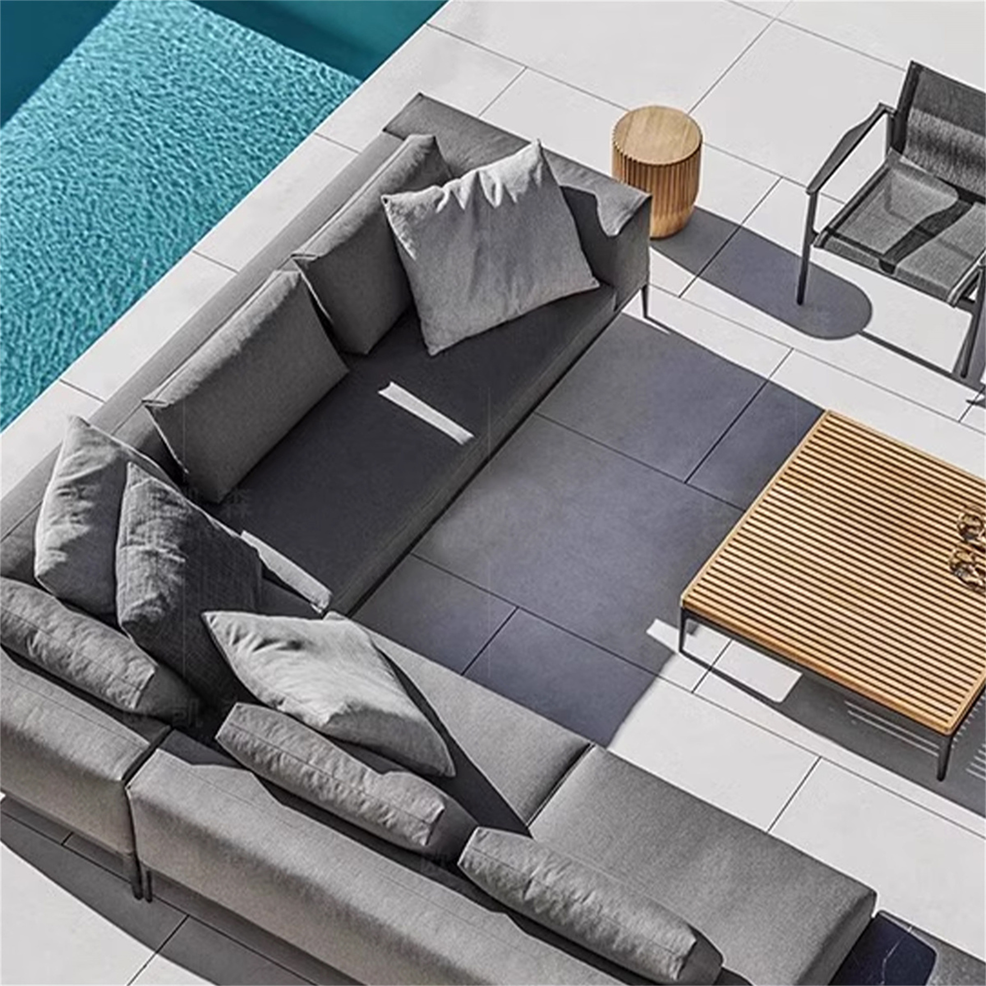Custom Outdoor Grey Wood Metal Patio Chair Sofa Garden Furniture Outdoor Courtyard Sectional Garden Sets Sofa