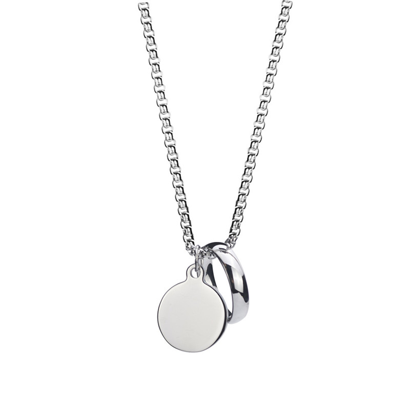 Custom engravable Disc &Ring Hip Hop Necklace Us Vendor Chains Stainless Steel Men Necklace