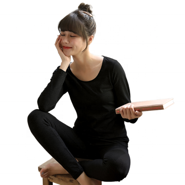 Dropshipping Hot selling woman's lingerie Close fitting elasticity Round neck long sleeve trousers suit thermal Plain underwear