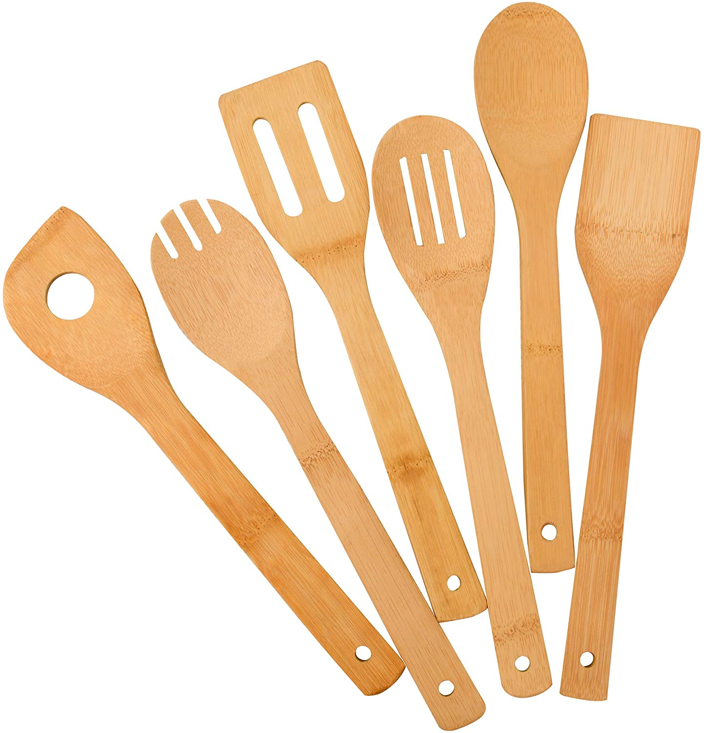 6 Pcs Bamboo Wooden Spoons & Spatula Kitchen Cooking Tools for Nonstick Cookware