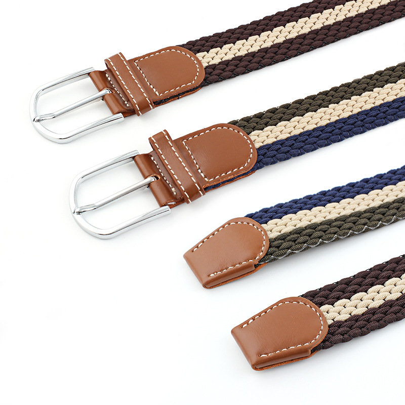 All-match braided leather belt female elastic canvas belt needle buckle casual female elastic trousers belt