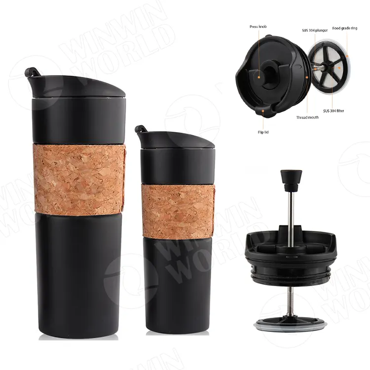 16oz Thermos Stainless steel French Press Vaccum Insulated Stainless Steel Coffee Maker Travel Crock Sleeve Coffee Mug