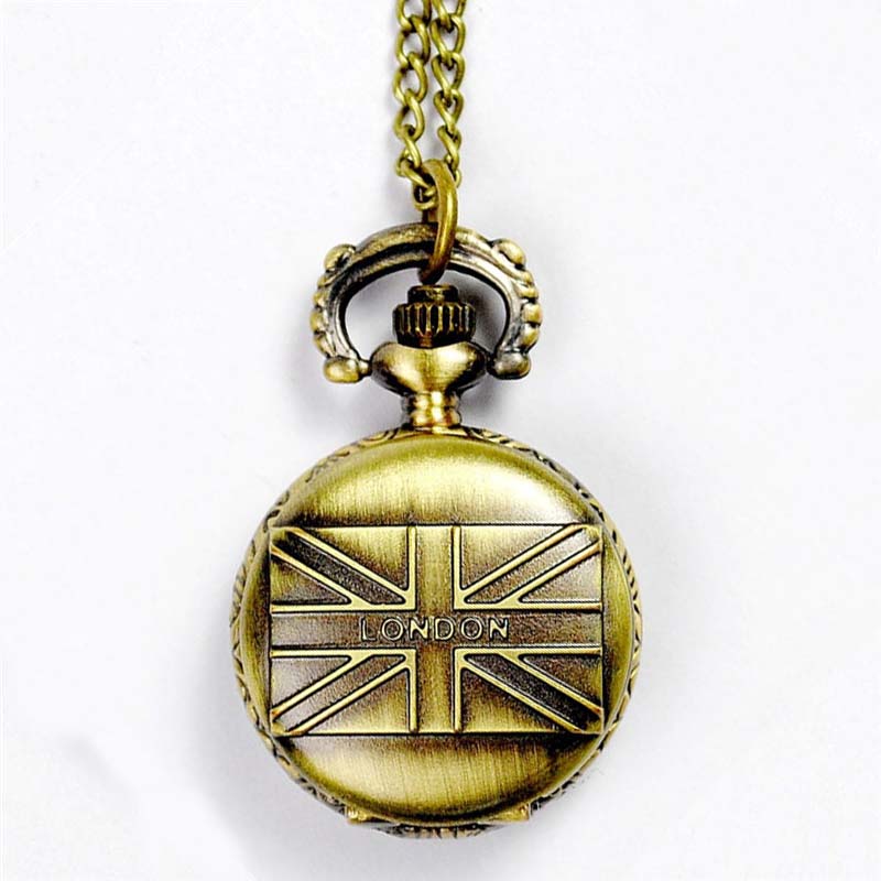 New British flag pocket watch Women Men Pendant Necklace Watch Bronze Antique Vintage Quartz Steampunk Pocket Watch