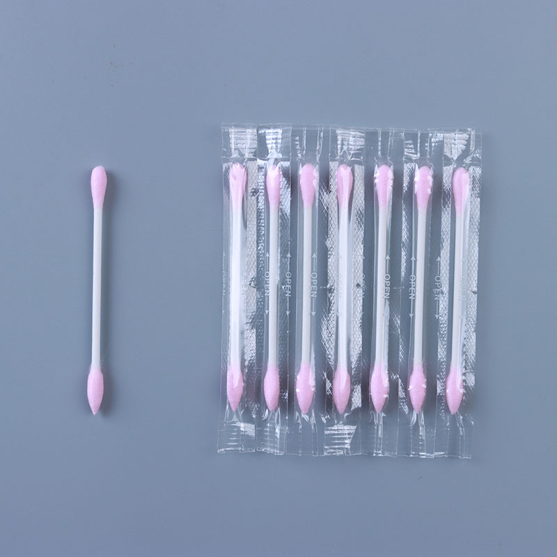 Individual Packaging Pink Color Round And Pointed Head Cotton Swabs Paper Stick Cotton Buds