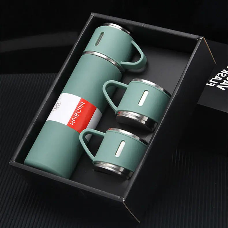 500ml+300ml Double wall stainless steel 304 thermos vacuum flas Powder Coating Vacuum Insulated water bottle coffee cup set gift