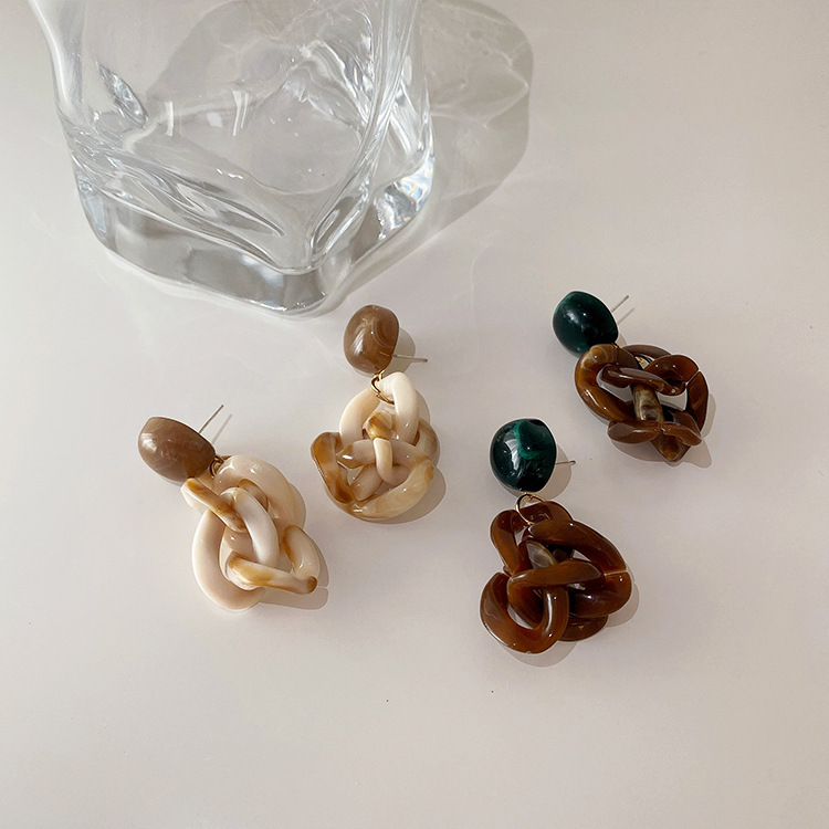 2021 Fashion Women's Color Matching Resin Chain Winding Pendant Earrings Retro Korean Simple Jewelry