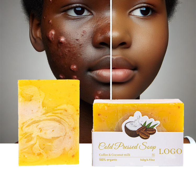 Custom Fresh Coconut Coffee Grit Cold Pressed Natural Organic Whitening Beauty Acne EcoFriendly Acne Treatment Cold Process Soap