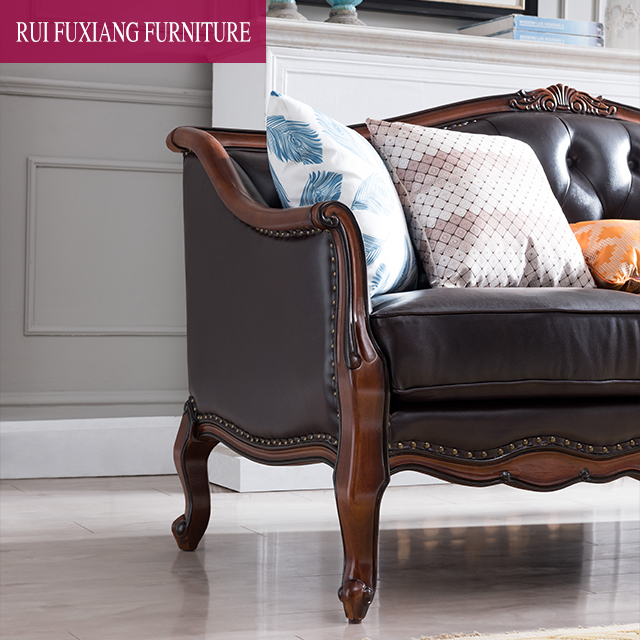 N311A Living Room Furniture Sofa Set American Solid Wood Genuine Leather Sofa