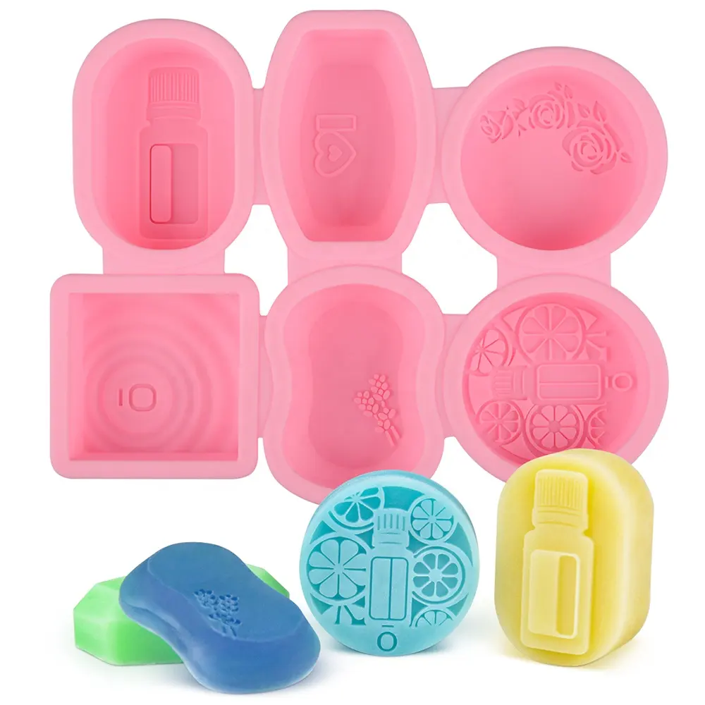 New Reusable Silicone Soap Mold Round Oval Square for DIY Soap Making 3D Soap Form Craft Handmade 6 Patterns