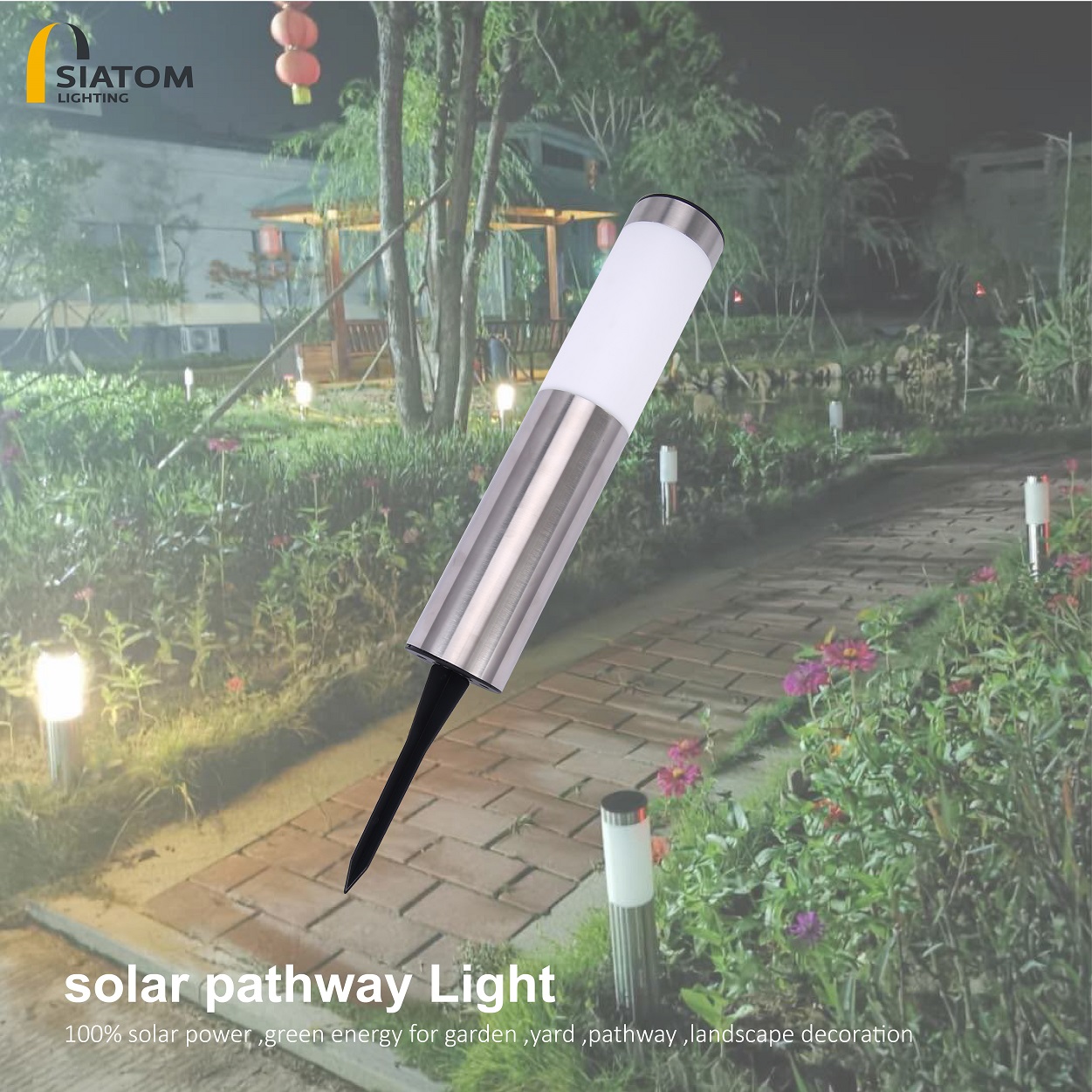 silver round pillar stainless steel garden plug-in lamp solar 250mm dirctional led bollard