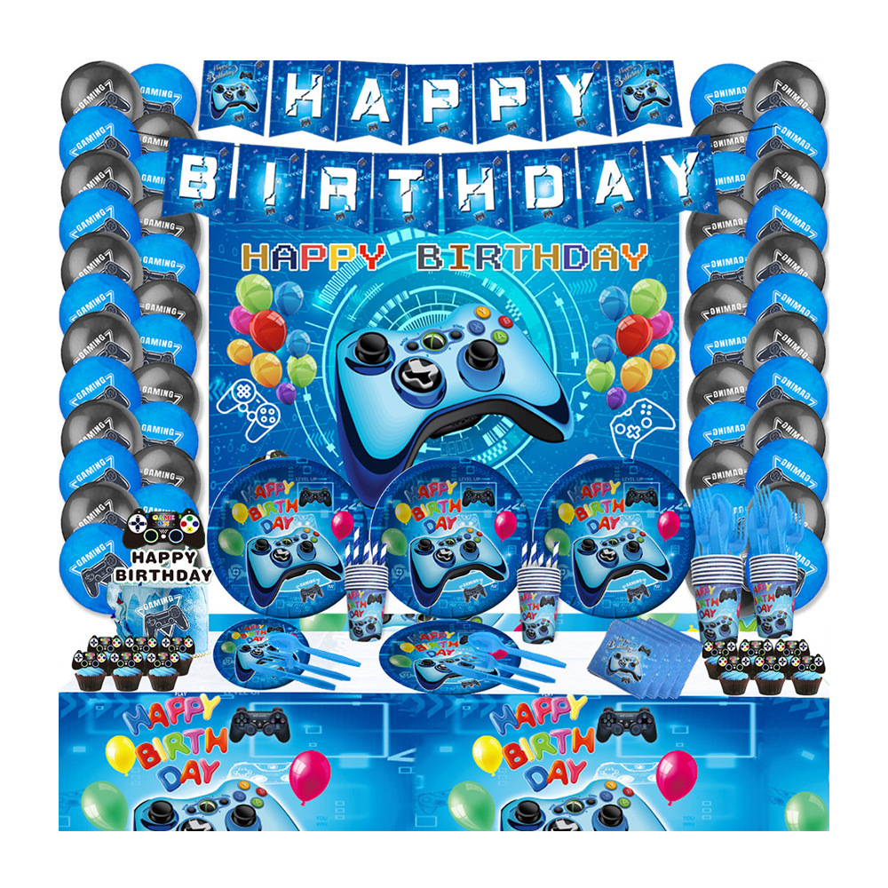 blue game boy birthday party decoration tableware paper plate napkin paper cup set party & holiday supplies kids handle game