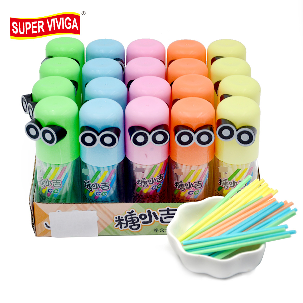 Good taste fruit flavor cc stick straw sour powder candy in jar