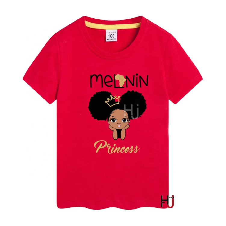 Little melanin princess with Afro ponytail print kids tshirt clothes black girl magic graphic t-shirt cotton t shirts for print