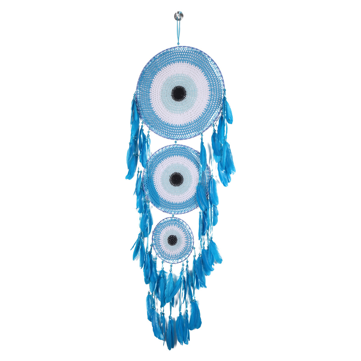 Hand-woven Blue Dream Catcher Three Circles Wedding Party Wall Hanging Dream Catcher