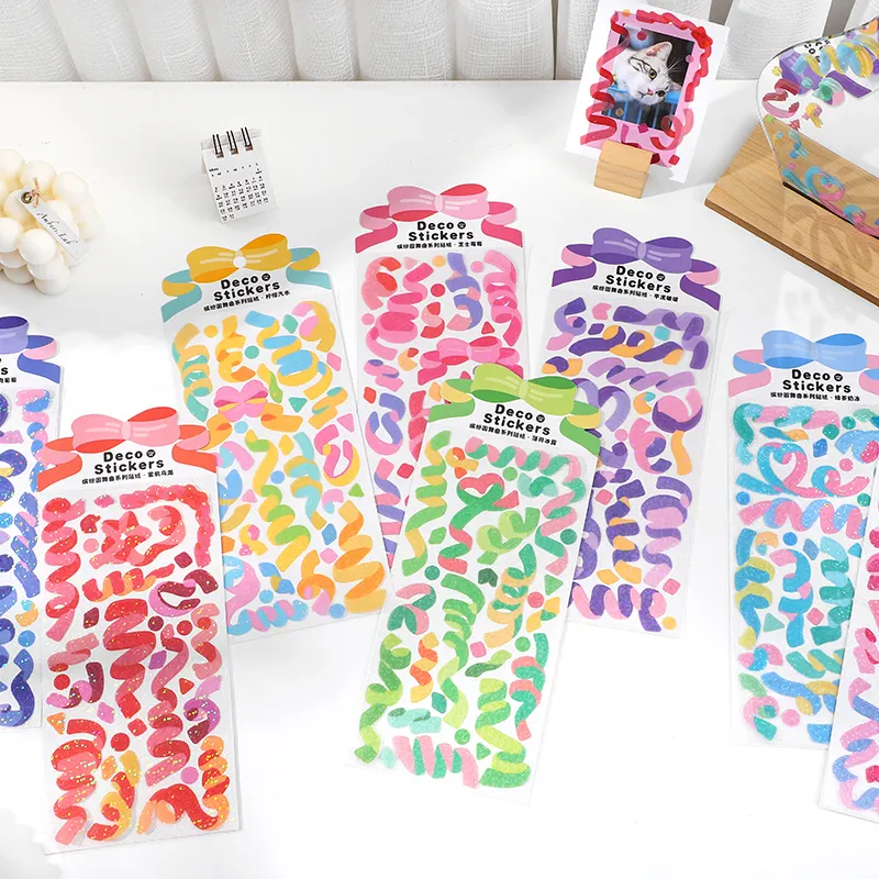 1sheet/pack Glittle Colorful Ribbon Bow Series Laser Stickers Waterproof Scrapbooking Sticker Student Favor Photo Decor