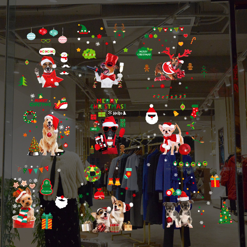 Cute Dog PVC Static Removable Merry Christmas Window Decals