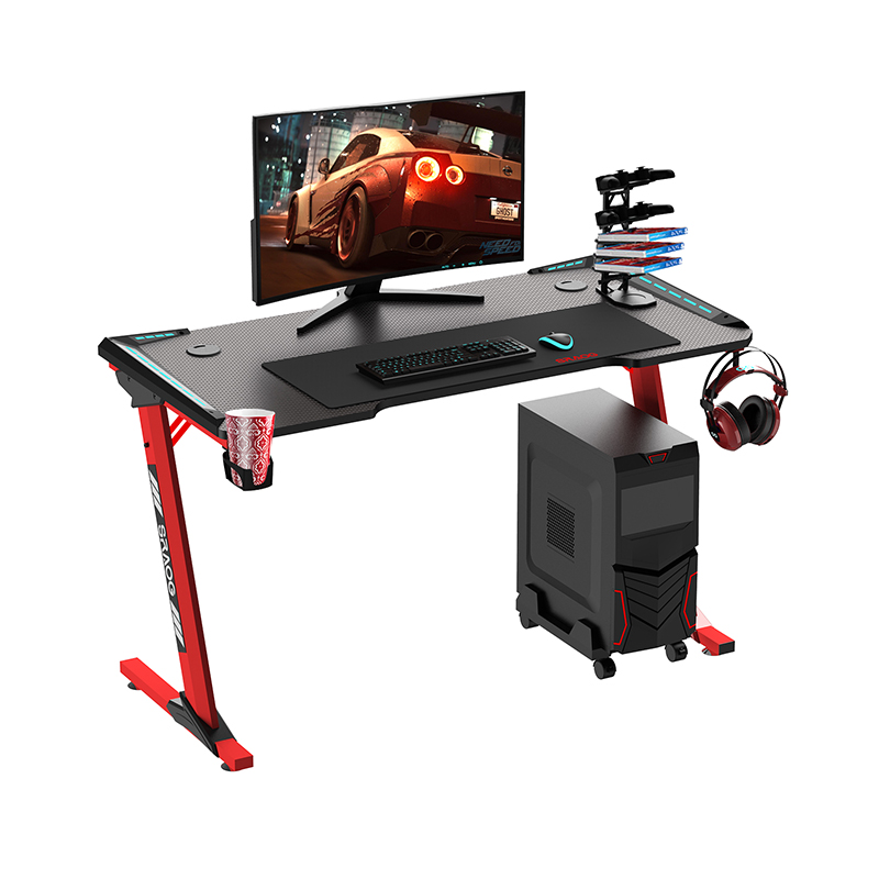 Factory Direct RGB Gaming Desk Pc Desk Home Office Desk With LED Light Z-Shape Gaming table Red Size 120CM