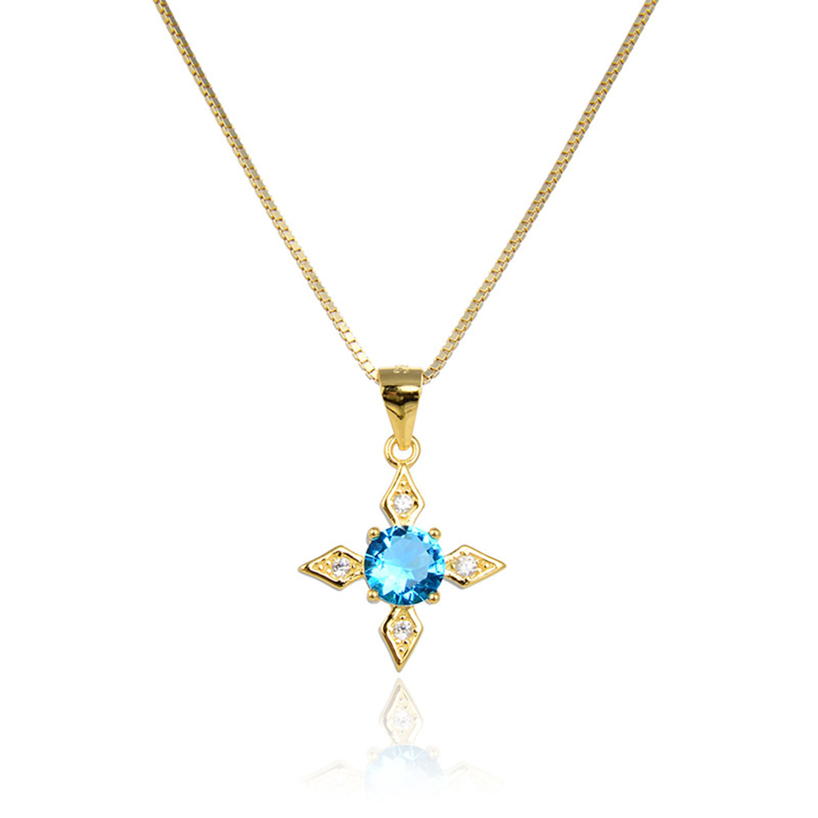 18K Gold Plated Womens Light Blue Zircons Arror Flower Design Pendant Necklace