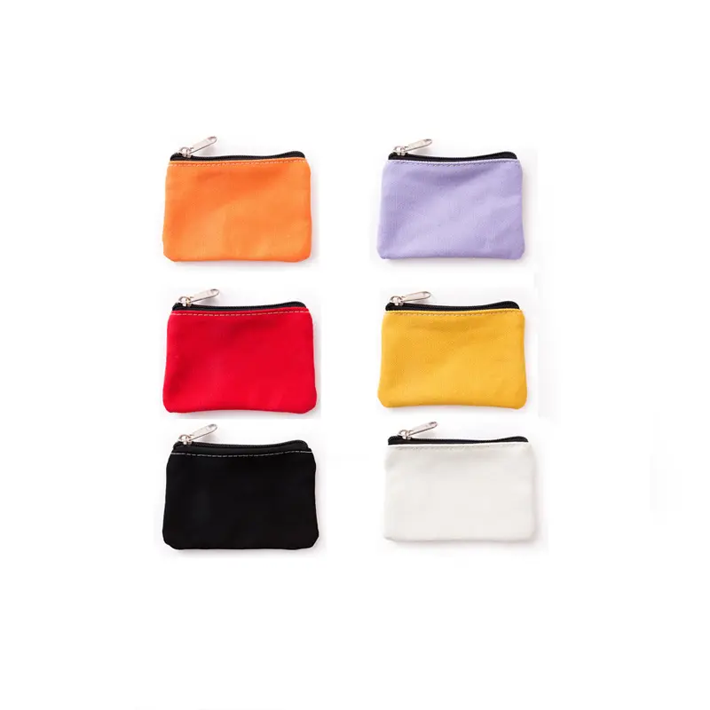 Custom eco friendly mini change purse blank natural cotton canvas zipper coin purse wholesale