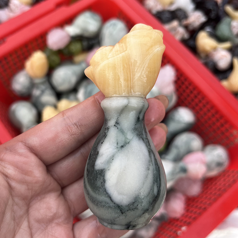 Wholesale Bulk Natural Stone Crystal Carving flower vase Carving for Gift Deco