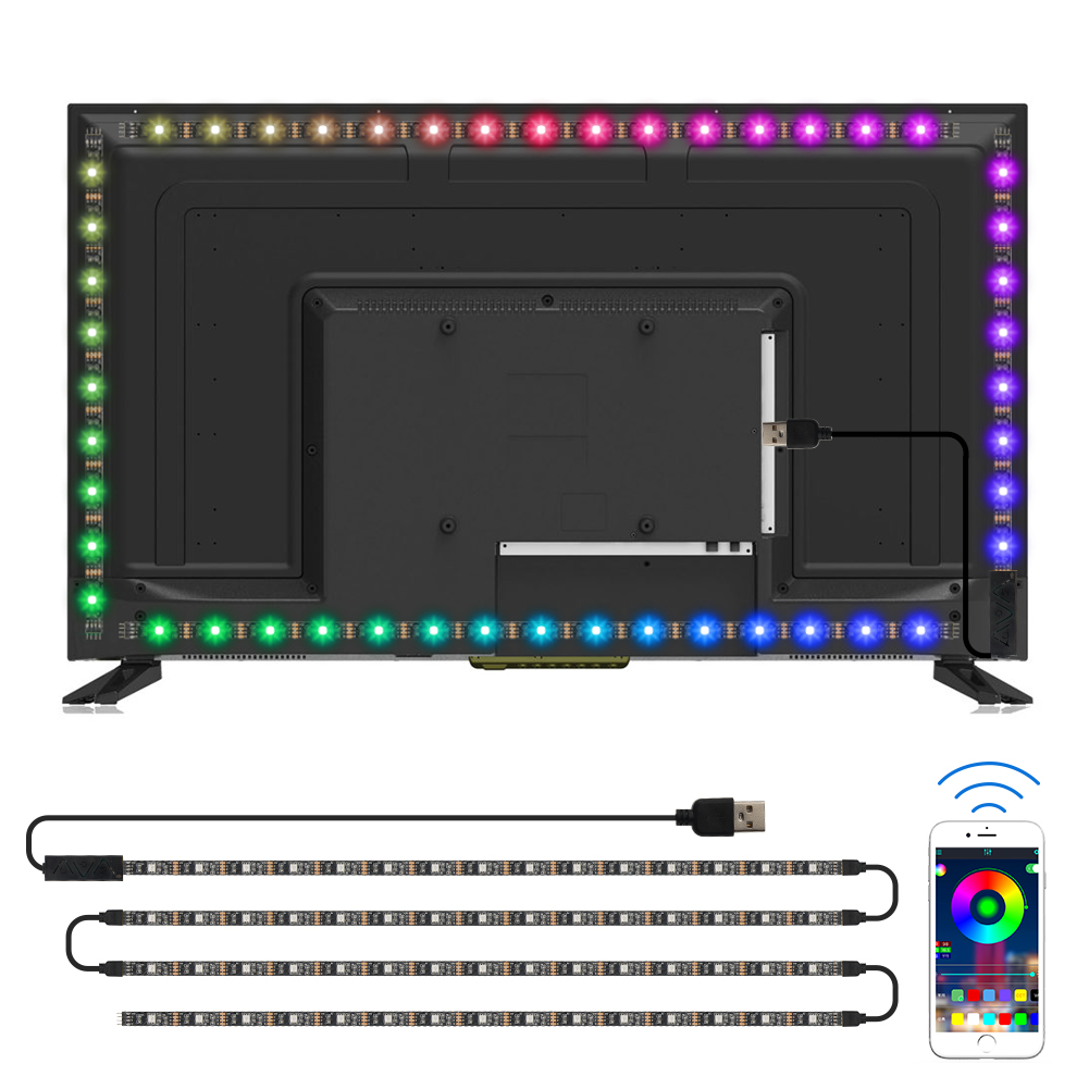 RGB Заводская Светодиодная лента 2 м гибкая 5050 smd USB цветная светодиодная лента для подсветки телевизора