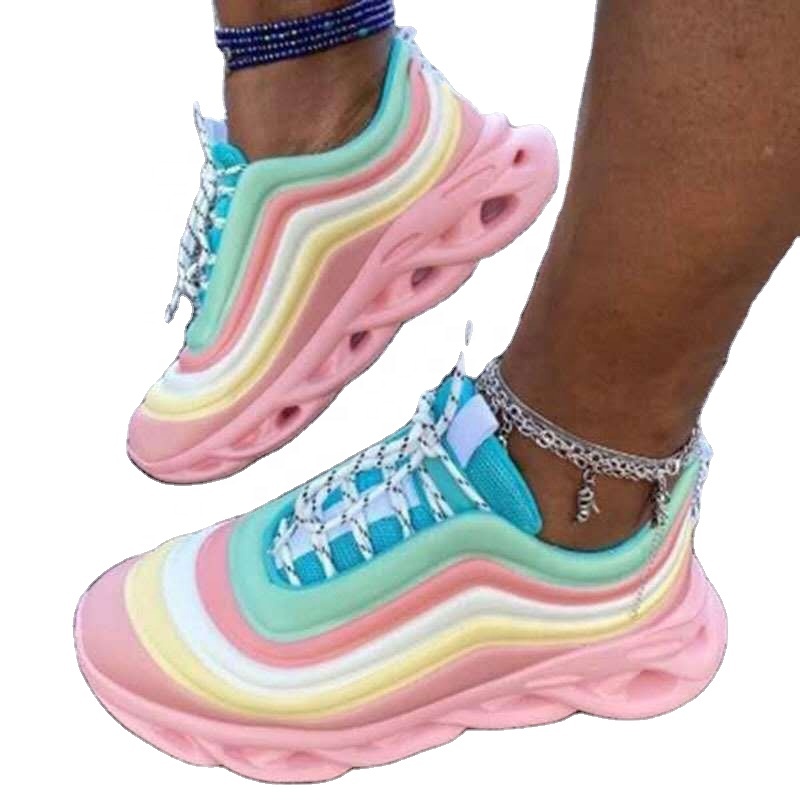 New arrival fashion slip-on lace up rainbow colorful fashion sneakers women sport shoes running shoes for women