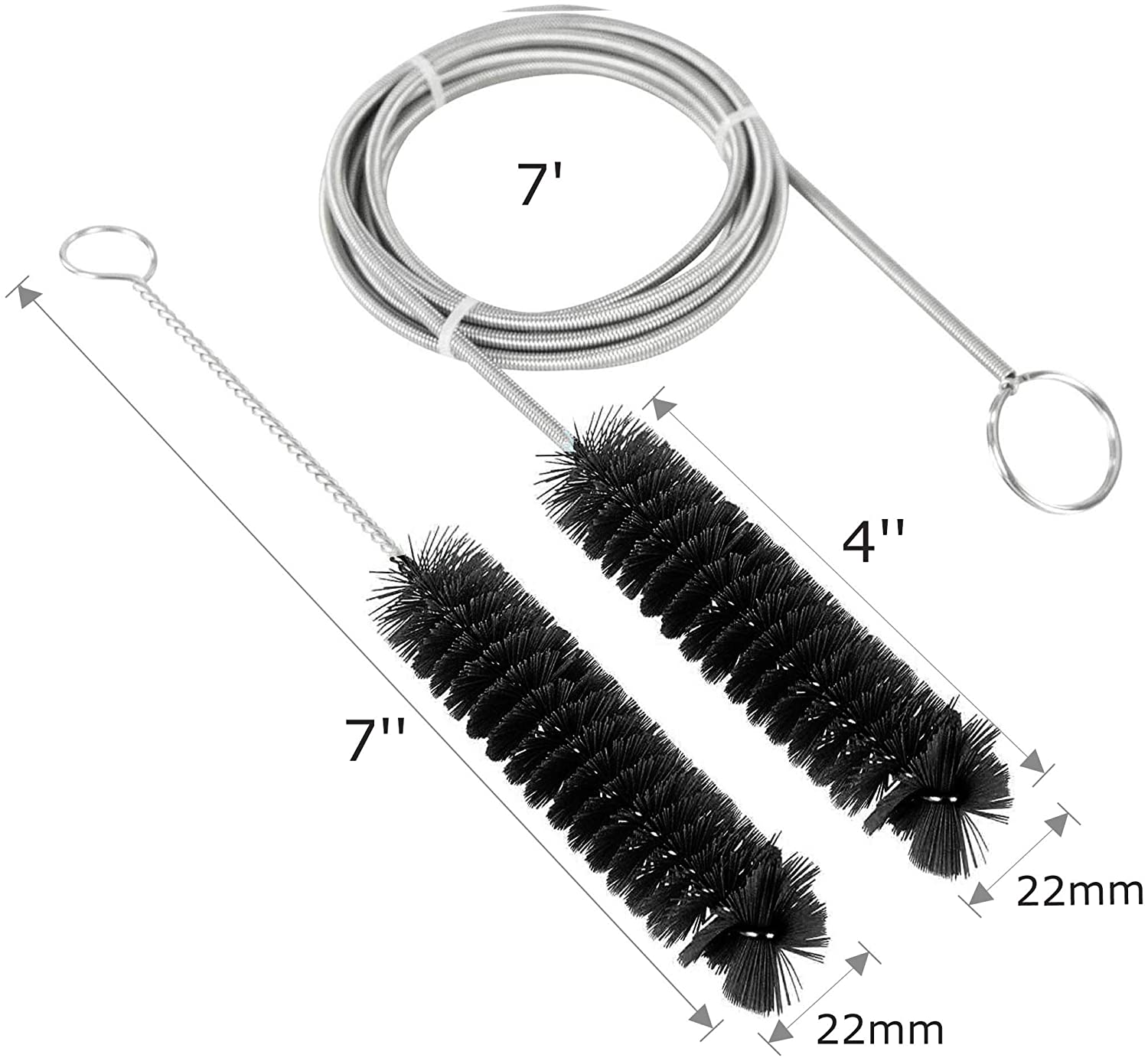 CPAP Tube Cleaning Brush-7 Feet Flexible + 7 Inches Handy Stainless Steel Wire Bristle Brush- Fits for Standard 22mm Diameter Tu