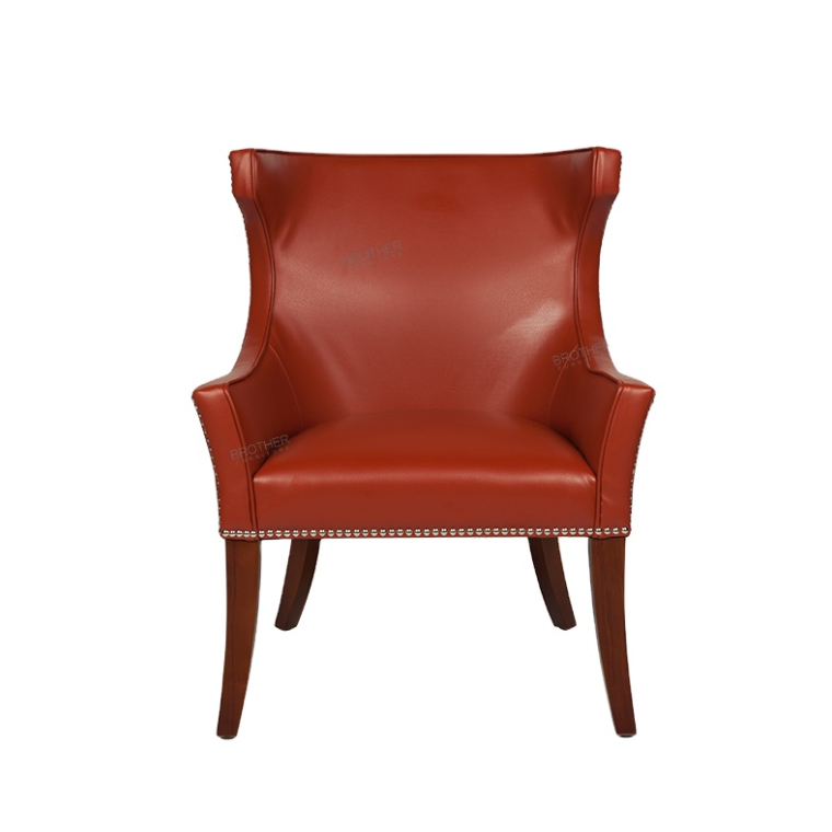 Cheap Nordic orange PU leather wing back relax single chair nordic for living room