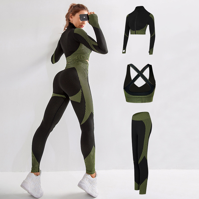 2021 для женщин; Большие размеры activewear тренажерный зал, облегающий костюм, бесшовные фитнес комплекты из 3 предметов, одежда для йоги