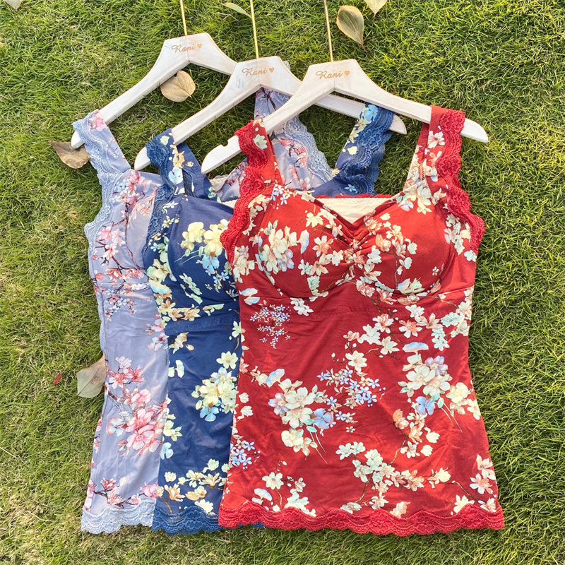 Mother likes the comfortable yoga vest, Modal cotton vest, Chinese characteristic print wireless bra underwear