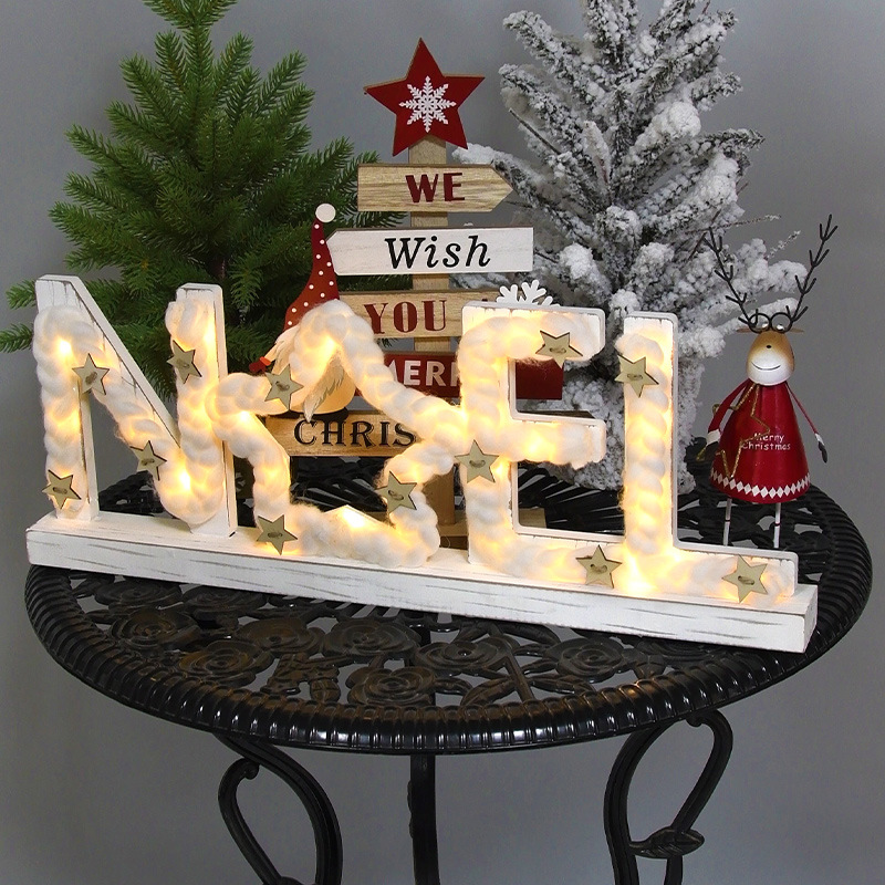 Christmas Decorations NOEL Luminous Wooden Desktop Ornaments Accessory for Decorative Scene Layout