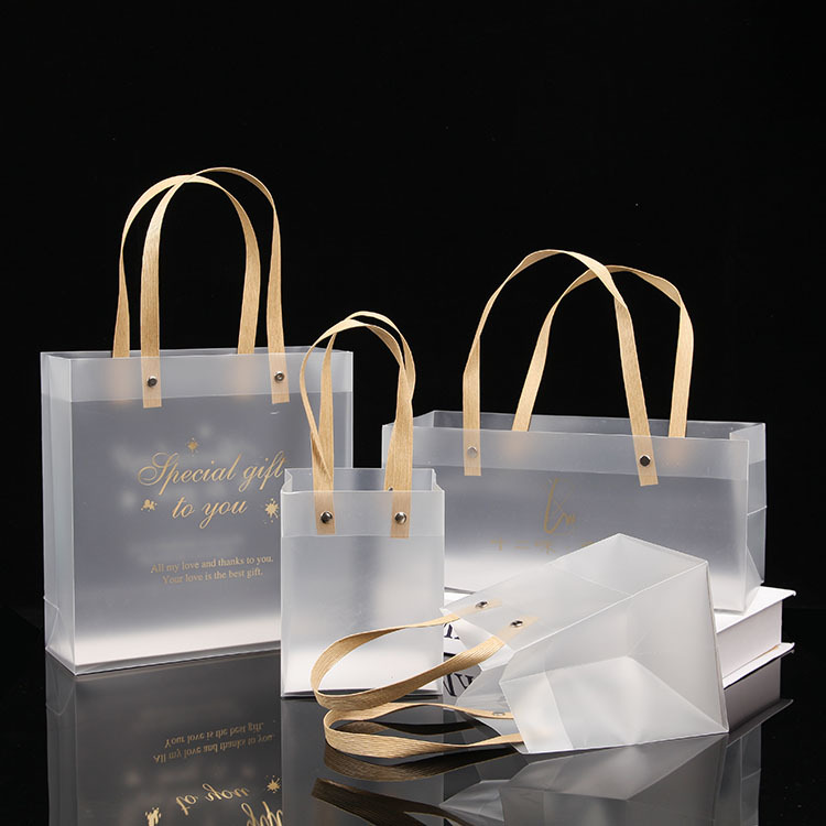 Custom Logo Flower Clear Cosmetic Transparent Bag Waterproof PVC Tote Frosted Shopping PP Beach Gift With Hand