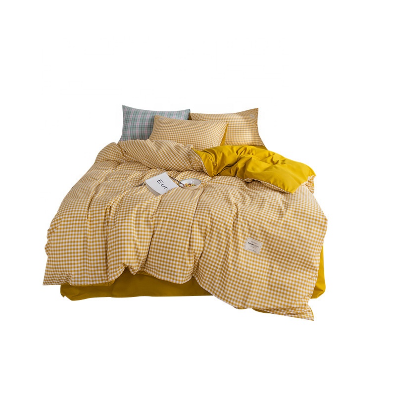Cross-border hot-selling cotton spring and summer four-piece good quality plaid quilt cover washed cotton bed linen