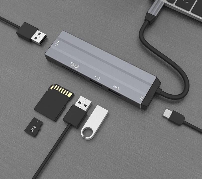 6-в-1 многопортовый USB-C концентратора Тип C до 3 * USB-A SD устройство для считывания с tf-карт концентратор с PD 52 Вт быстрой зарядки