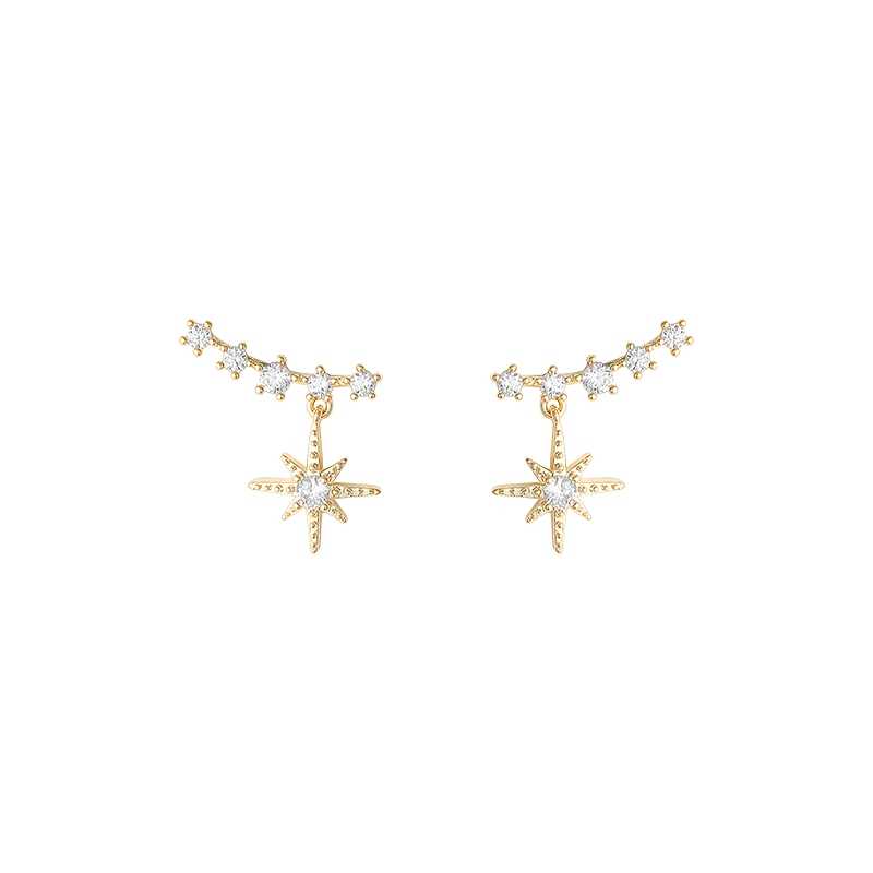Fashion Wholesale 925 Sterling Silver Star Shaped 18k Gold Plated Earrings Rhinestone Stud Earrings For Women Wedding Gift