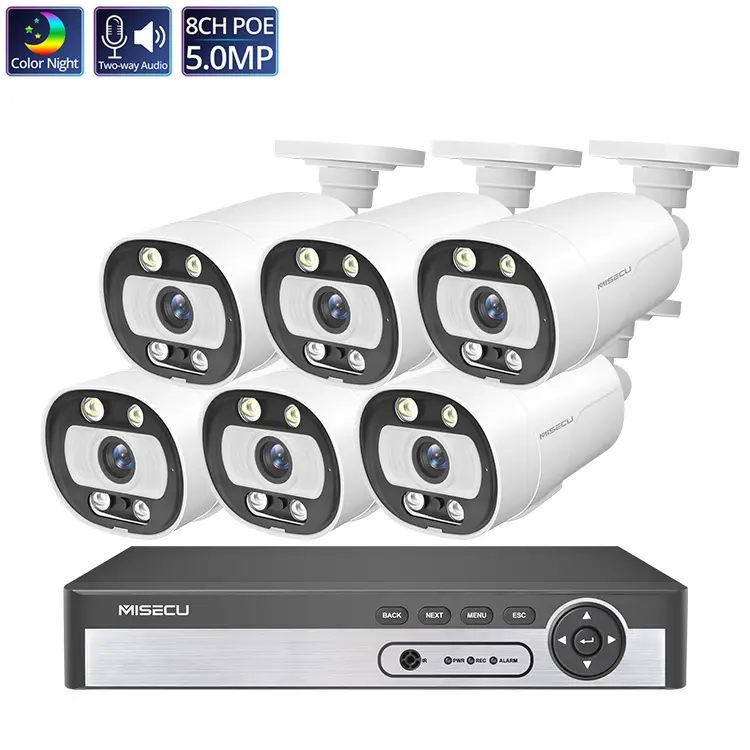 MISECU Two Way Audio Outdoor Cctv IP Camera H.265 Super HD 5MP POE Camera Security System