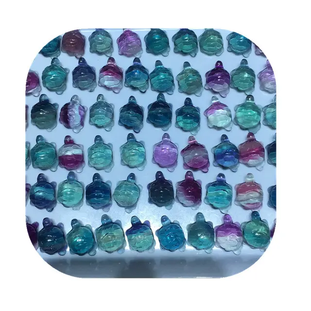 New arrivals 15mm mini Semi-Precious Stone tortoise Crafts natural rainbow fluorite carved turtle for gift