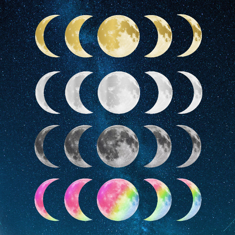 5Pcs Wall Ceiling Moon Phase 30cm Sticker, Decal Stickers for Lunar Phases Bright at Night 090050