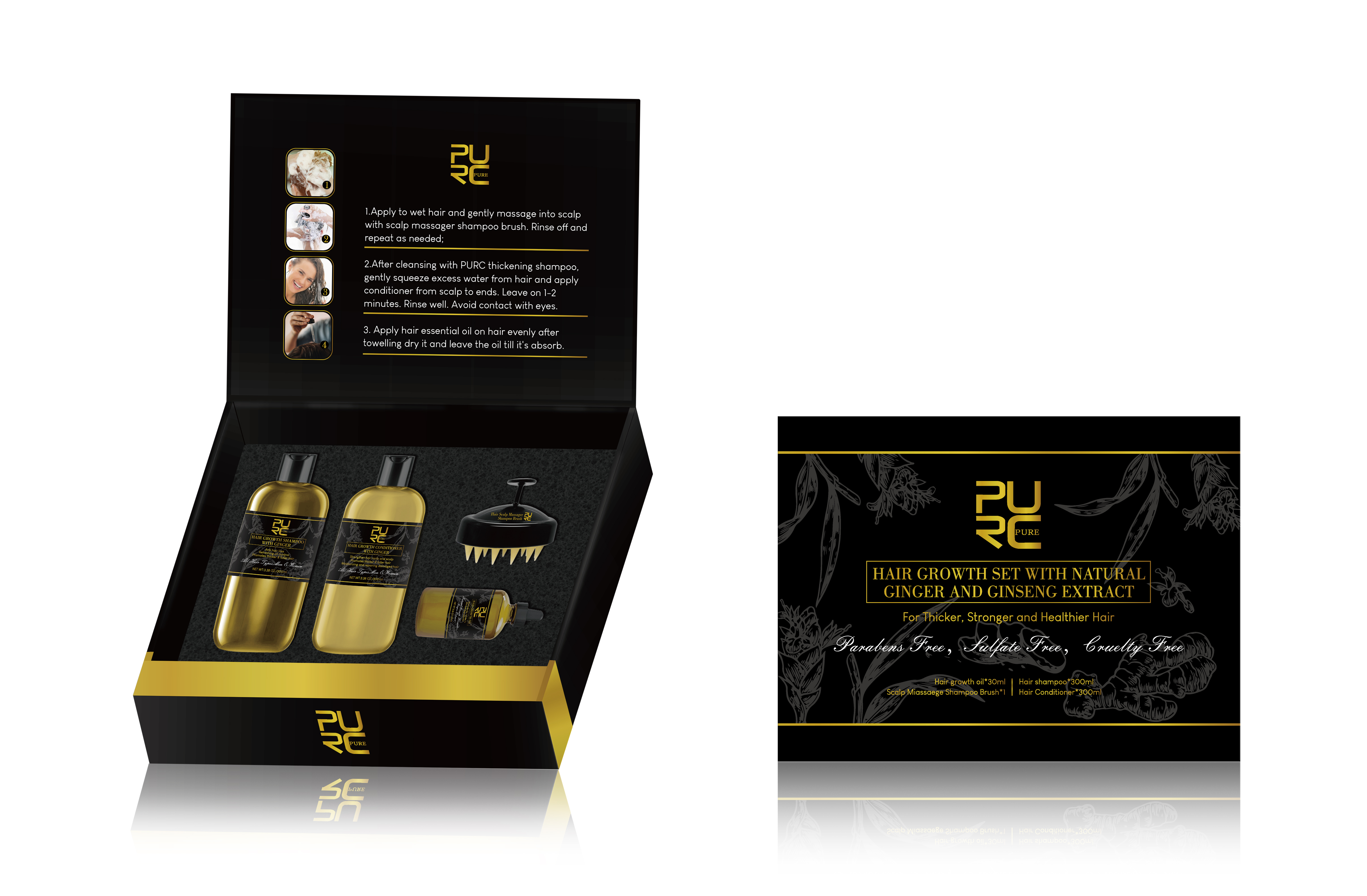 Private Label OEM Gift Box Organic Ginger Growth Shampoo Hair Fall Fast Grow Anti Hair Loss Hair Regrowth Shampoo