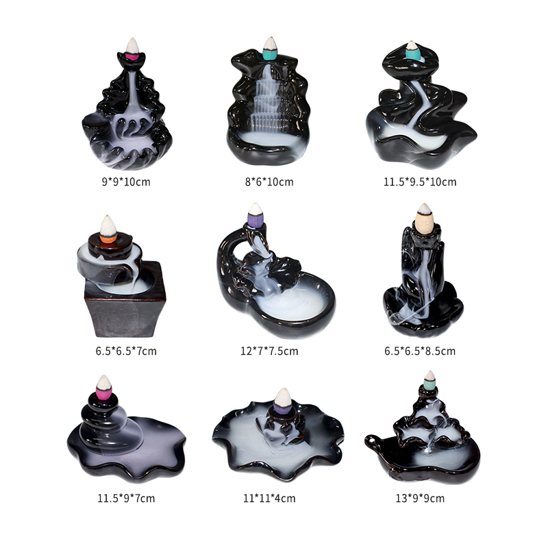Ceramic Mini Backflow Incense Burner Stick Holder Waterfall Lotus Incense Burner