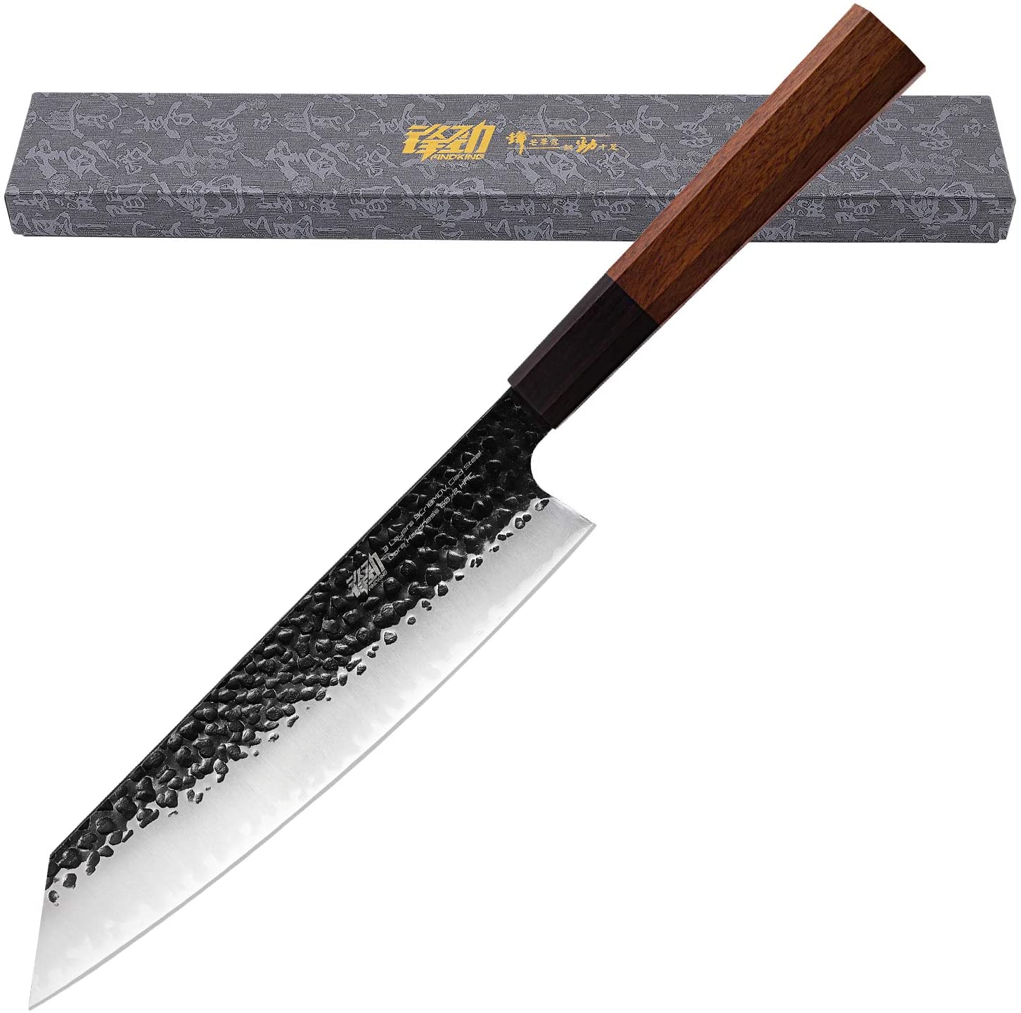 9 дюймов kiritsuke нож изготовитель Findking-династии серия-паяный пластинчатый теплообменник 3 слоя 9CR18MOV многослойной стали w/восьмиугольник ручка гьюто нож