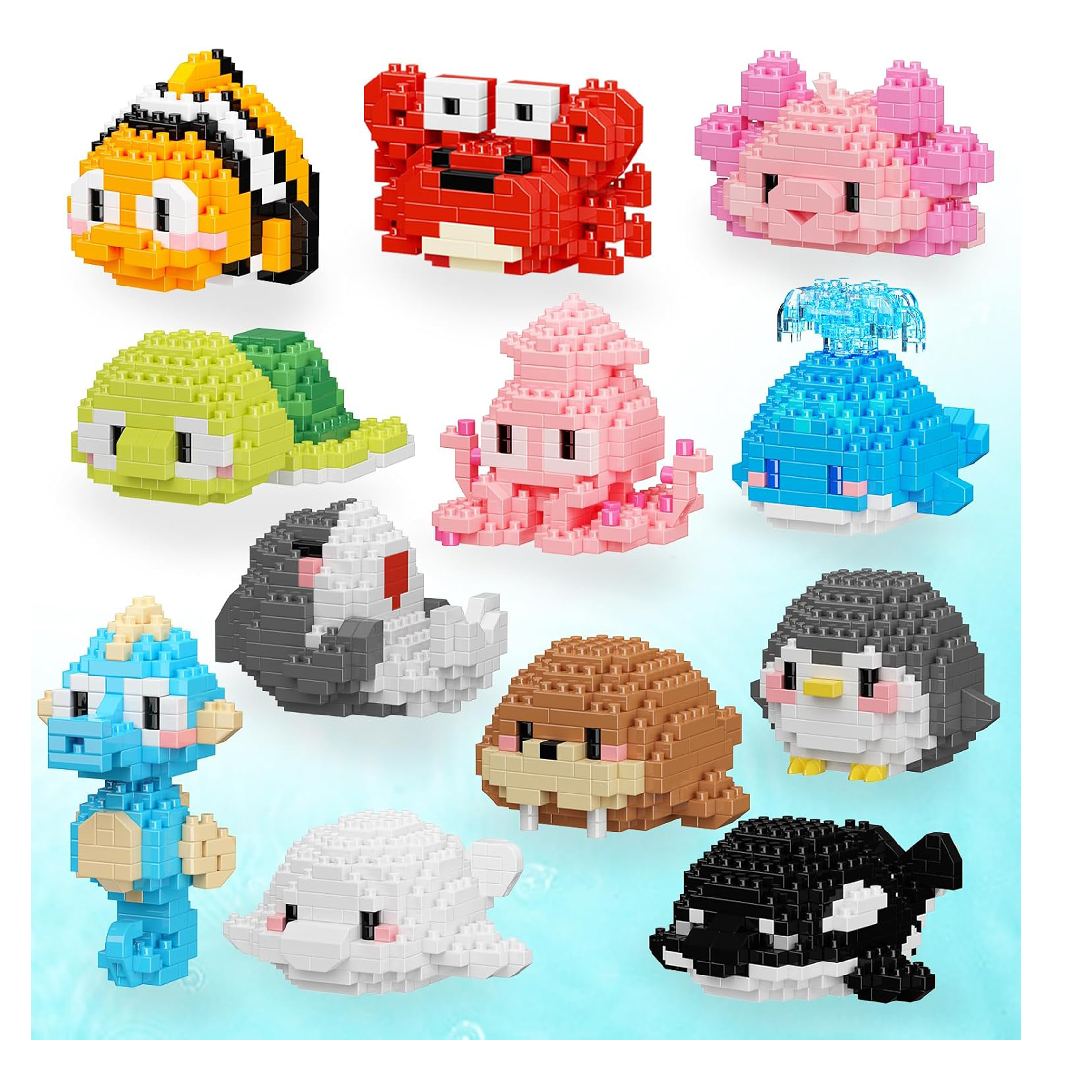 Sea Animal 12 Boxes Mini Building Blocks Sets Stocking Stuffer Classroom Prizes Building Kit Birthday Gifts