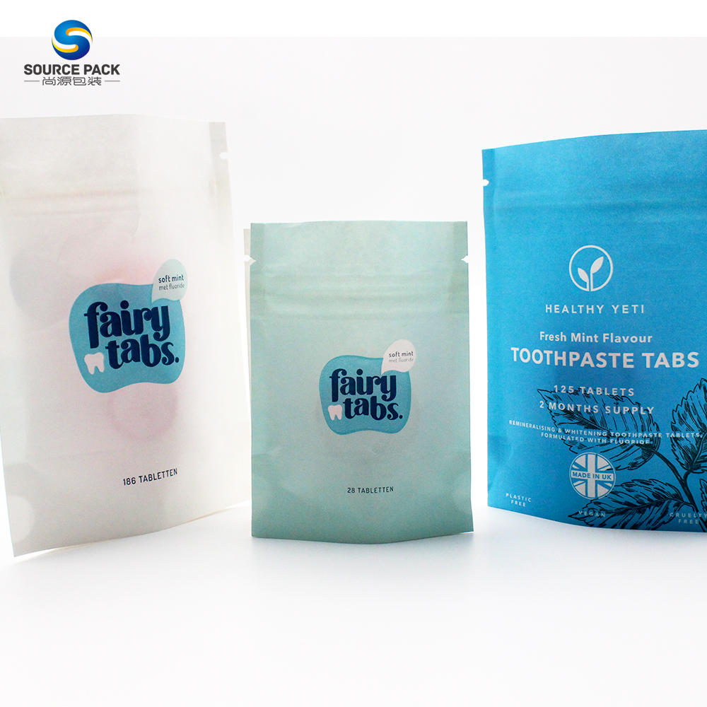 Eco friendly ziplock Biodegradable PLA Bags toothpaste tablet