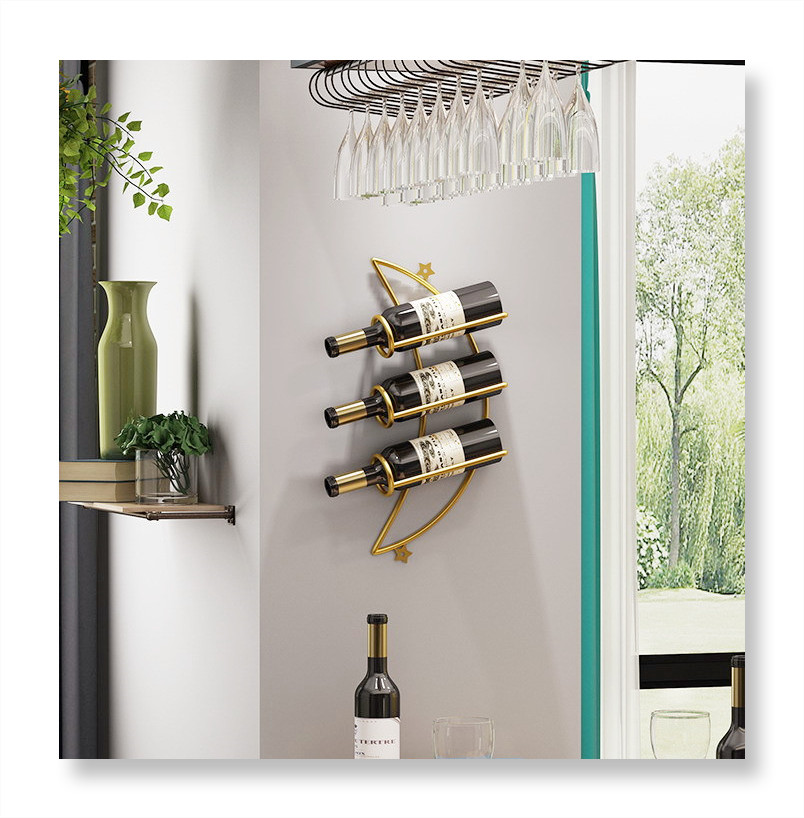 Wholesale High Quality Iron Hanging Metal Wall Mounting Glass Bottle Wine Rack