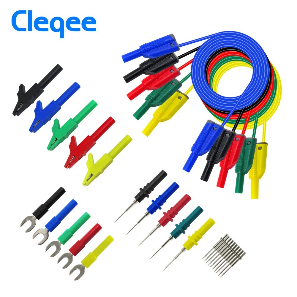 Cleqee P1050B 4 мм безопасный многослойный Банановый штекер Силиконовый провод для мультиметра зажим крокодил и вставка U-типа и набор пробойников для проверки проколов